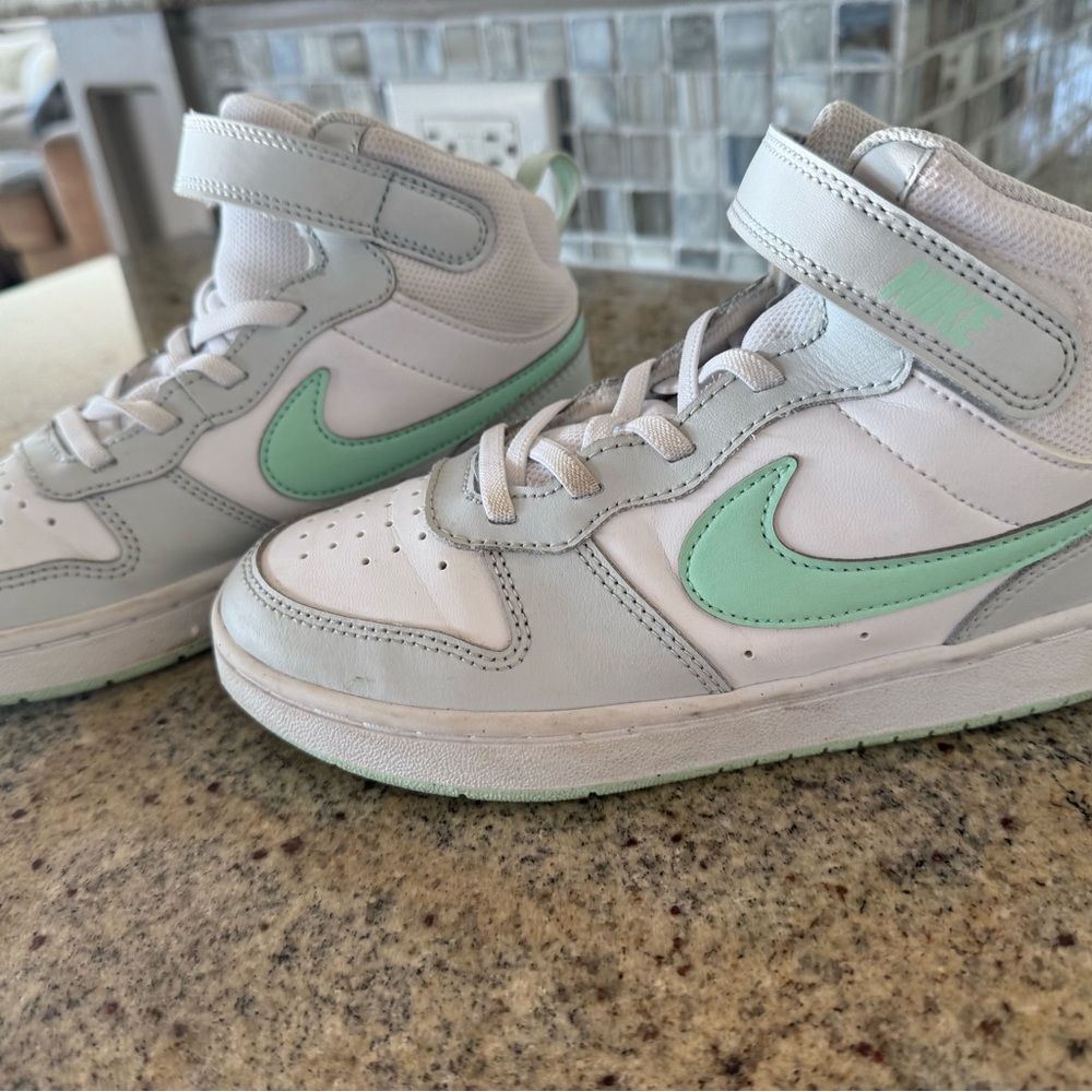 Kids White and Green High-Top Sneakers